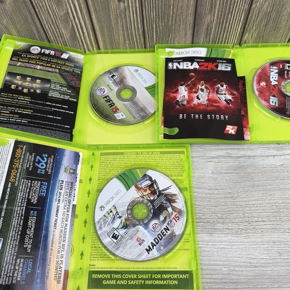 Xbox 360 Sports Game Bundle FIFA 15, NBA 2K16, Madden NFL 15 Tested Working